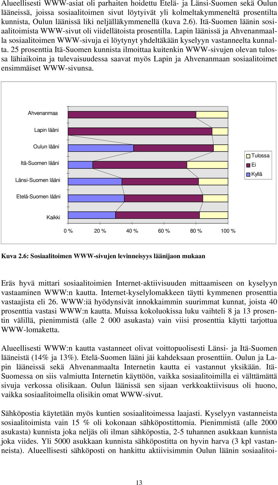 Lapin läänissä ja Ahvenanmaalla sosiaalitoimen WWW-sivuja ei löytynyt yhdeltäkään kyselyyn vastanneelta kunnalta.