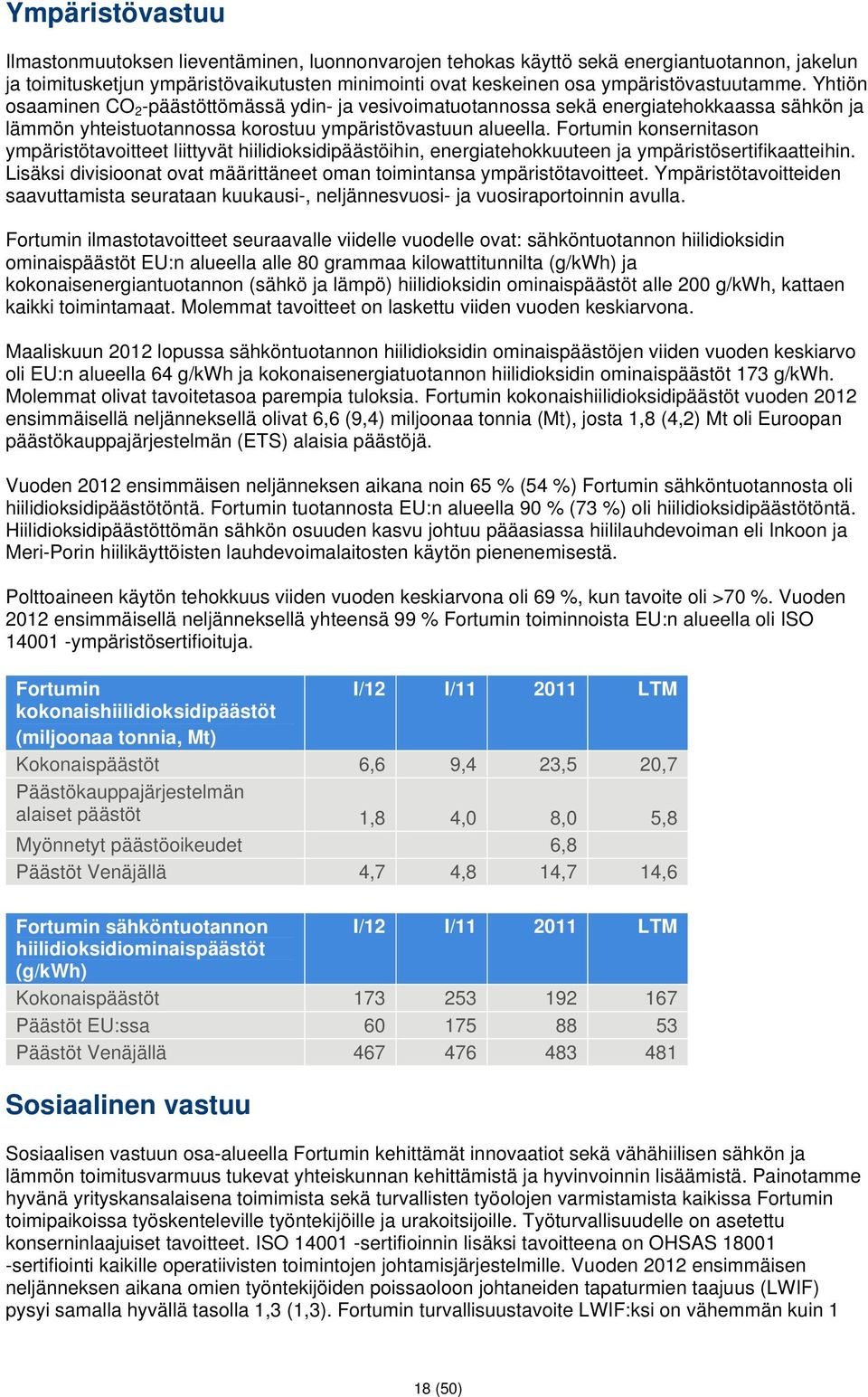 Fortumin konsernitason ympäristötavoitteet liittyvät hiilidioksidipäästöihin, energiatehokkuuteen ja ympäristösertifikaatteihin.