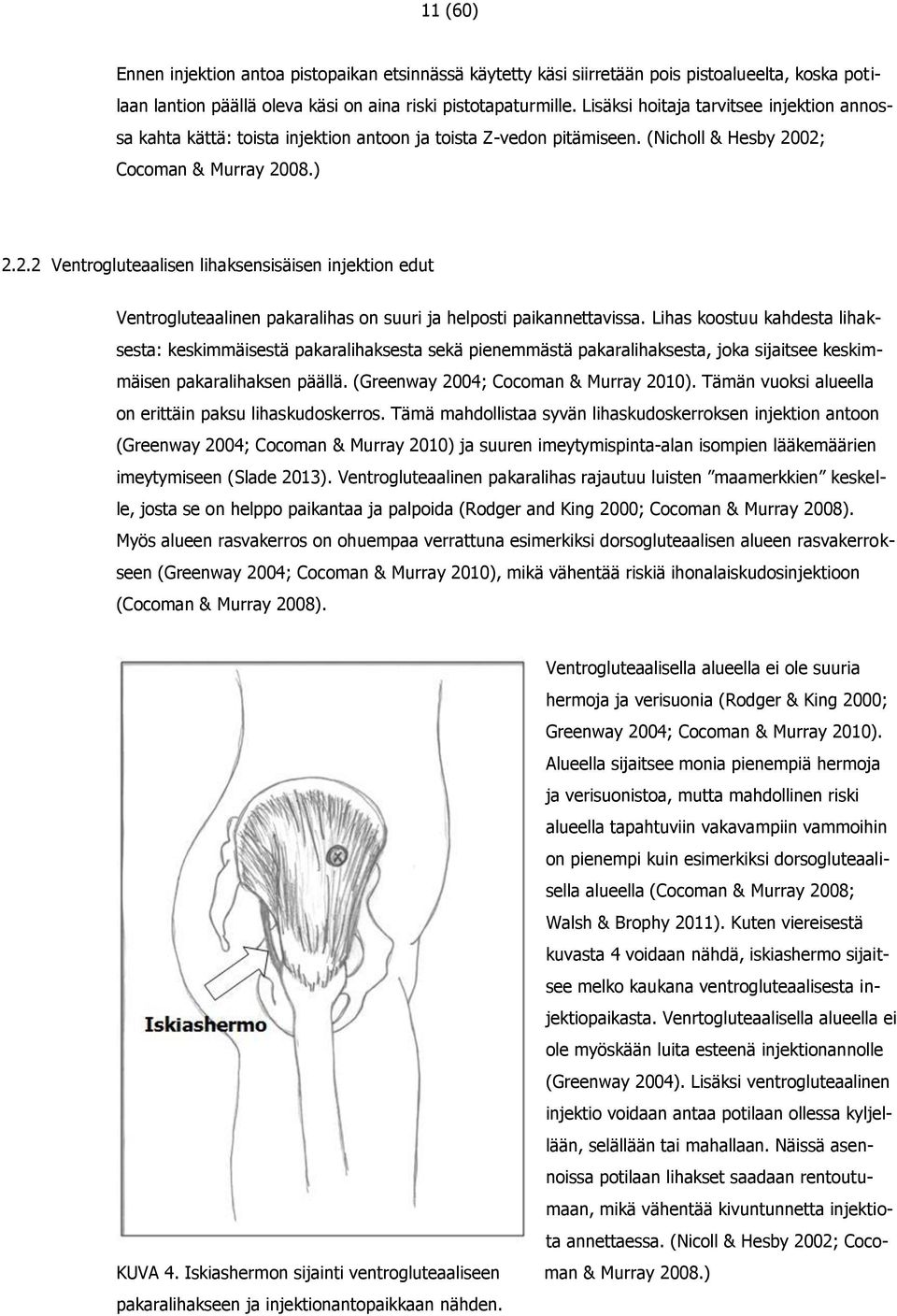02; Cocoman & Murray 2008.) 2.2.2 Ventrogluteaalisen lihaksensisäisen injektion edut Ventrogluteaalinen pakaralihas on suuri ja helposti paikannettavissa.