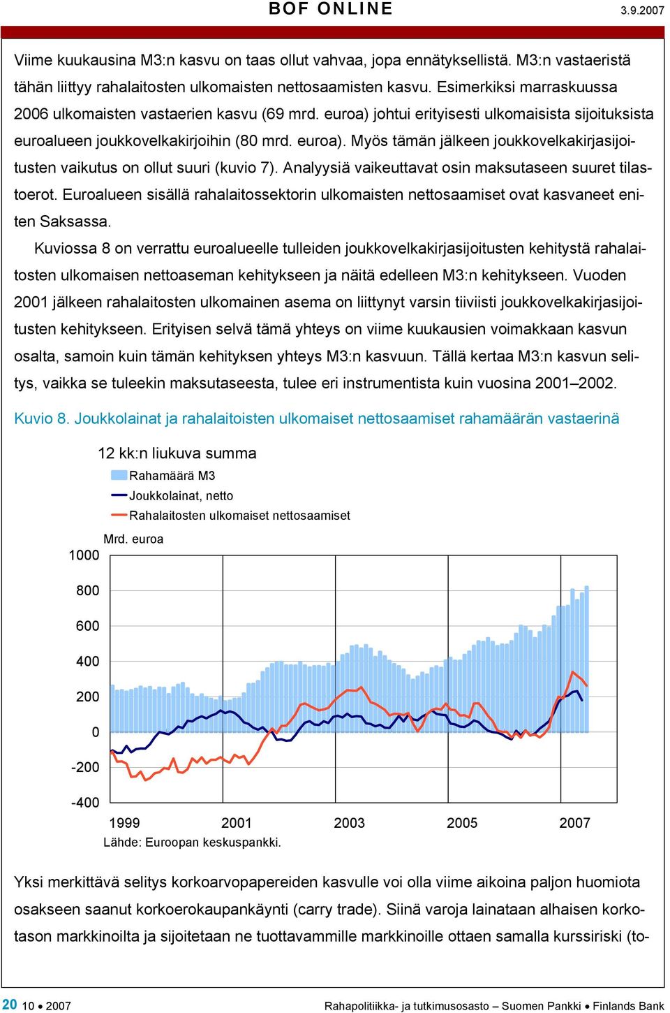 Analyysiä vaikeuttavat osin maksutaseen suuret tilastoerot. Euroalueen sisällä rahalaitossektorin ulkomaisten nettosaamiset ovat kasvaneet eniten Saksassa.