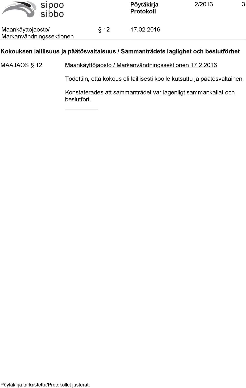 och beslutförhet MAAJAOS 12 