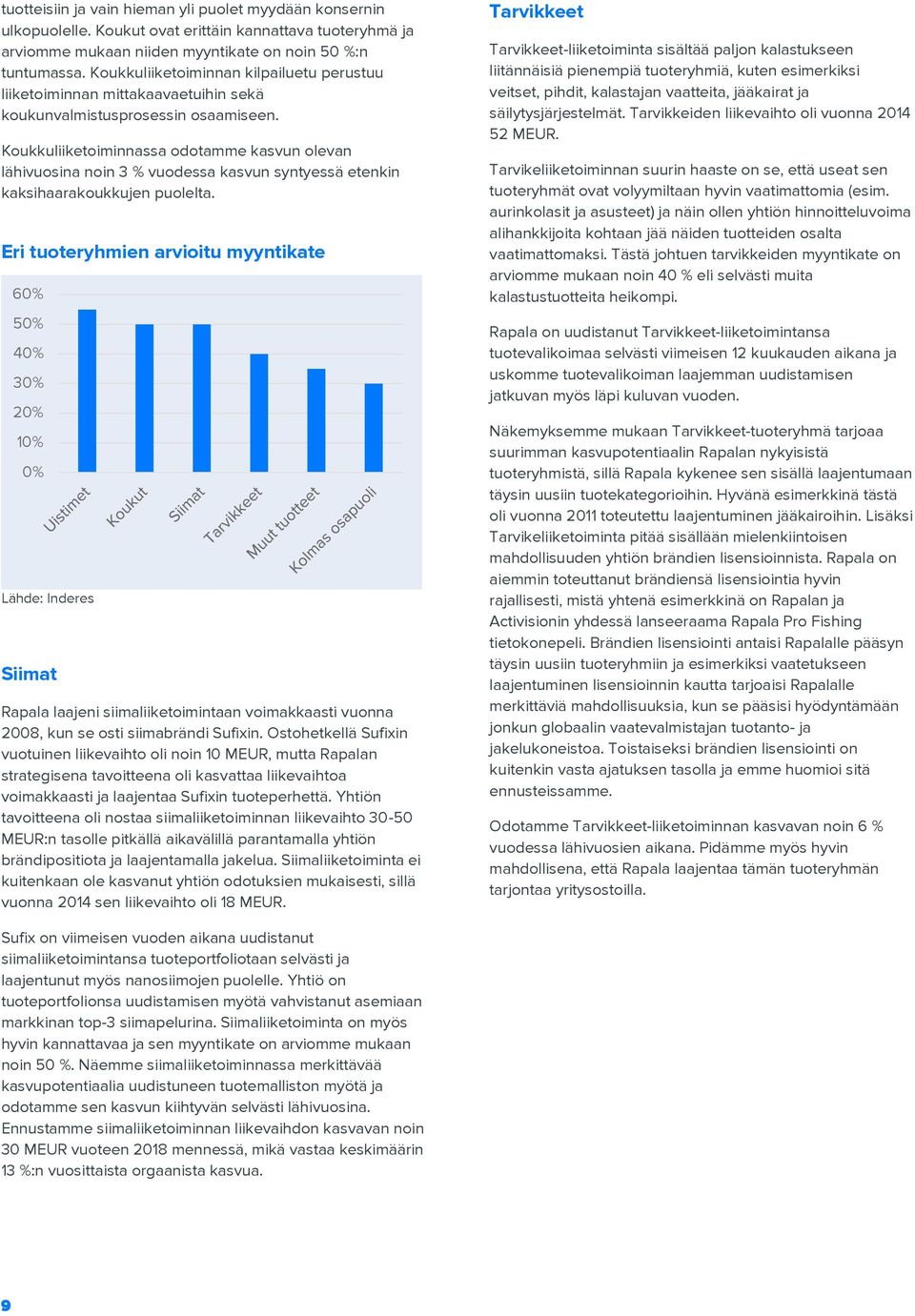 Koukkuliiketoiminnassa odotamme kasvun olevan lähivuosina noin 3 % vuodessa kasvun syntyessä etenkin kaksihaarakoukkujen puolelta.