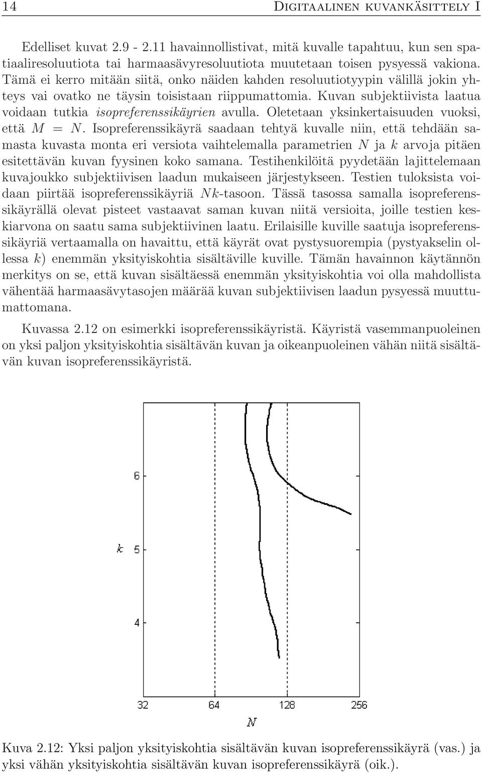 Kuvan subjektiivista laatua voidaan tutkia isopreferenssikäyrien avulla. Oletetaan yksinkertaisuuden vuoksi, että M = N.