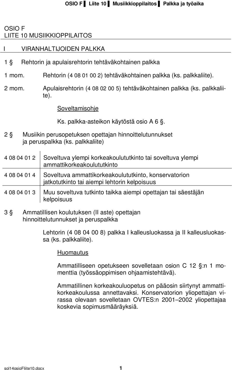 palkkaliite) 4 08 04 01 2 Soveltuva ylempi korkeakoulututkinto tai soveltuva ylempi ammattikorkeakoulututkinto 4 08 04 01 4 Soveltuva ammattikorkeakoulututkinto, konservatorion jatkotutkinto tai