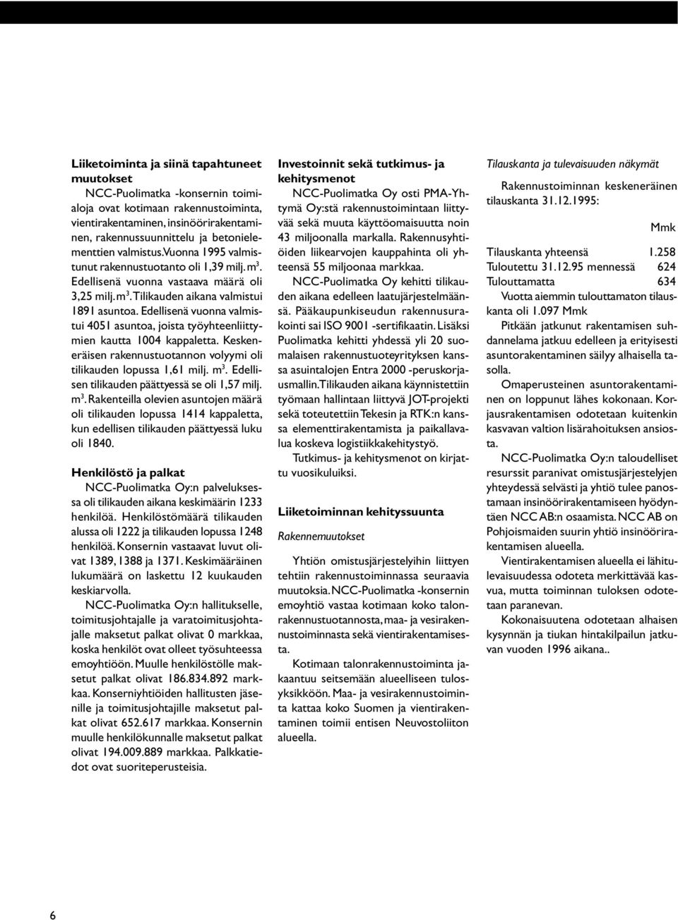 Edellisenä vuonna valmistui 4051 asuntoa, joista työyhteenliittymien kautta 1004 kappaletta. Keskeneräisen rakennustuotannon volyymi oli tilikauden lopussa 1,61 milj. m 3.