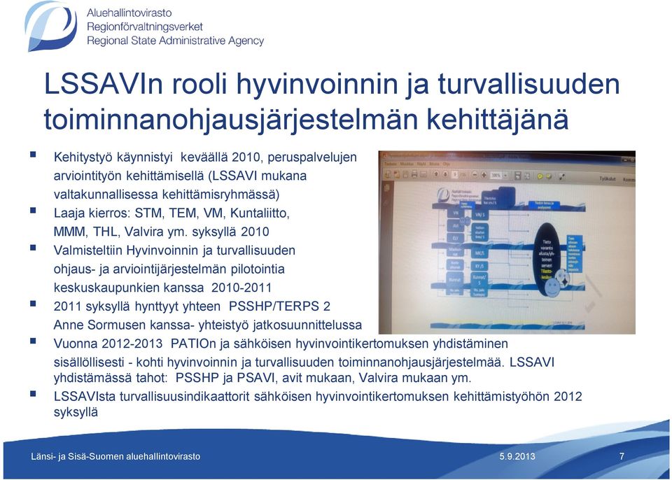 syksyllä 2010 Valmisteltiin Hyvinvoinnin ja turvallisuuden ohjaus- ja arviointijärjestelmän pilotointia keskuskaupunkien kanssa 2010-2011 2011 syksyllä hynttyyt yhteen PSSHP/TERPS 2 Anne Sormusen