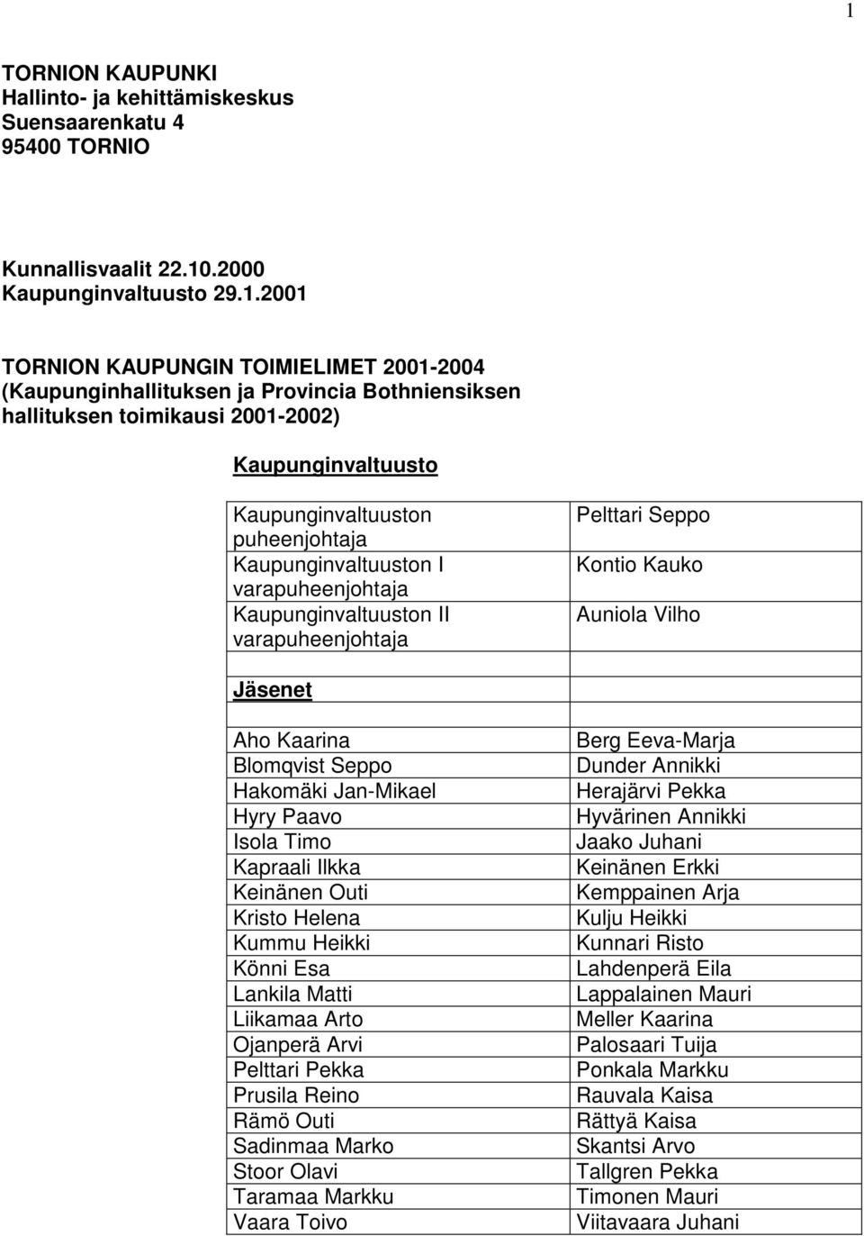 Pelttari Seppo Kontio Kauko Auniola Vilho Jäsenet Aho Kaarina Blomqvist Seppo Hakomäki Jan-Mikael Hyry Paavo Isola Timo Kapraali Ilkka Keinänen Outi Kristo Helena Kummu Heikki Könni Esa Lankila Matti