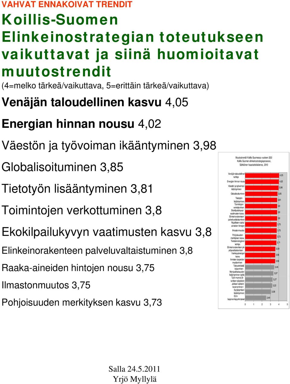 vaatimusten kasvu 3,8 Elinkeinorakenteen palveluvaltaistuminen 3,8 Muutostrendit Koillis-Suomessa vuoteen 2025 Koillis-Suomen elinkeinostrategiaprosessi, Sähköinen haastattelukierros, 2010 Venäjän