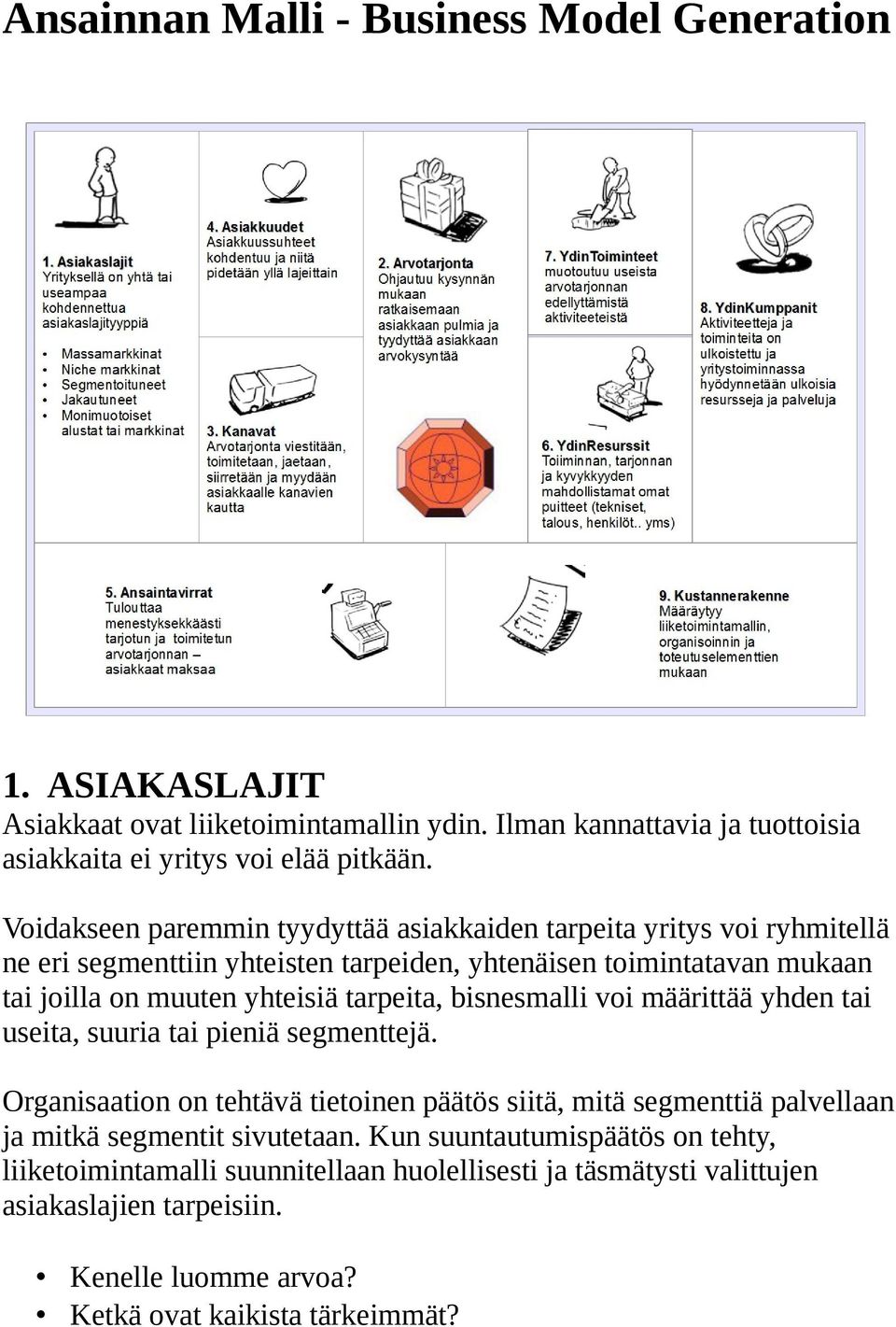 tarpeita, bisnesmalli voi määrittää yhden tai useita, suuria tai pieniä segmenttejä.