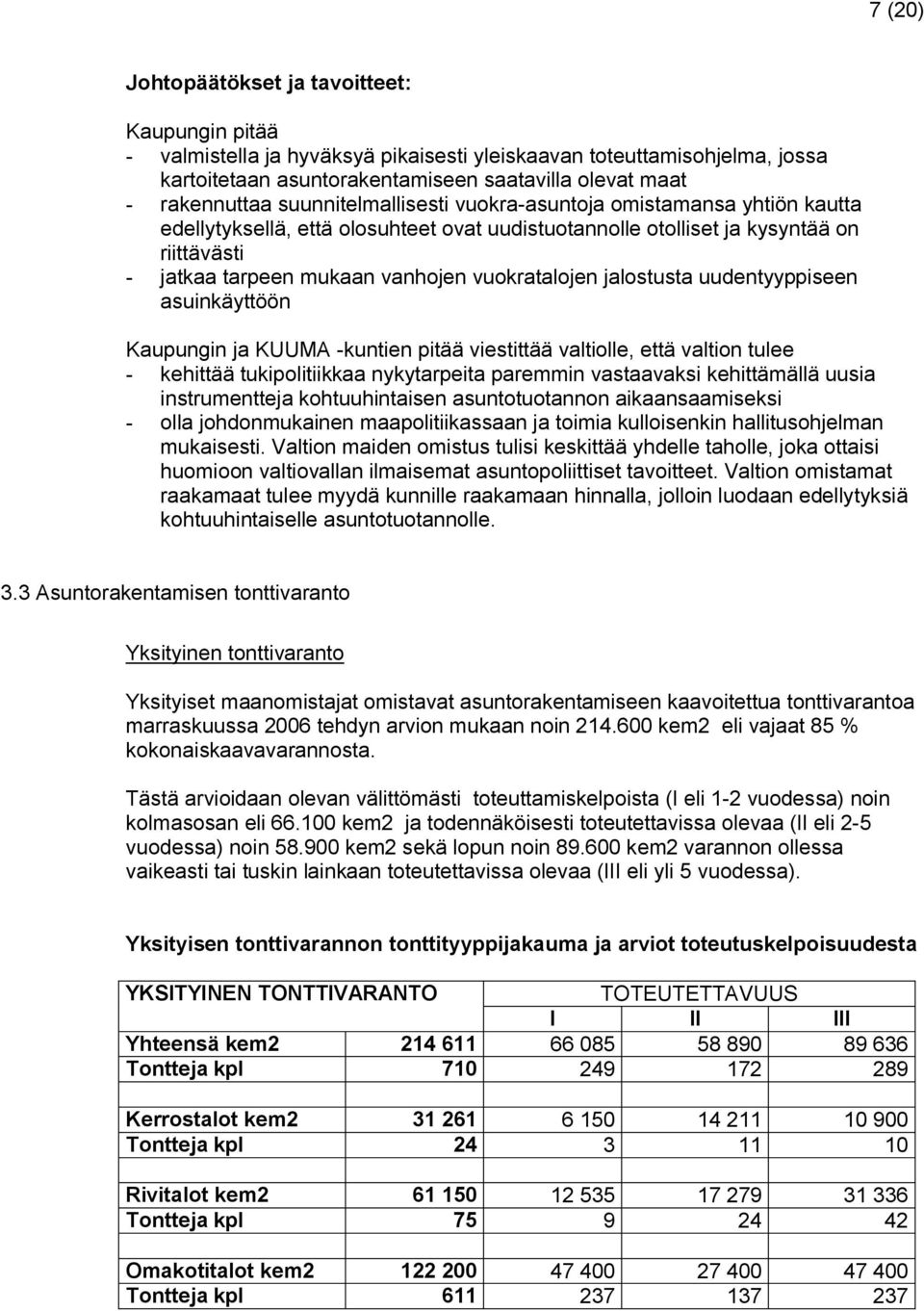 jalostusta uudentyyppiseen asuinkäyttöön Kaupungin ja KUUMA -kuntien pitää viestittää valtiolle, että valtion tulee - kehittää tukipolitiikkaa nykytarpeita paremmin vastaavaksi kehittämällä uusia