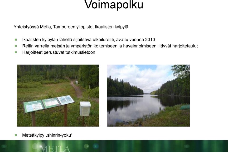 Reitin varrella metsän ja ympäristön kokemiseen ja havainnoimiseen