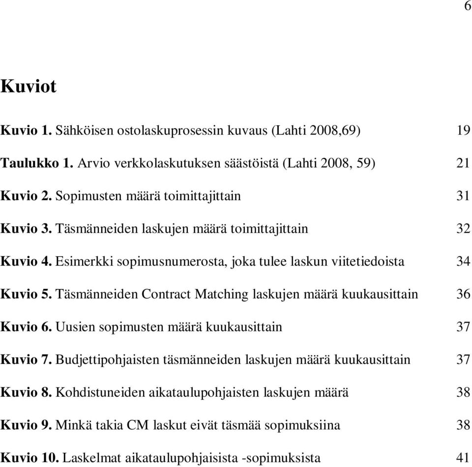 Esimerkki sopimusnumerosta, joka tulee laskun viitetiedoista 34 Kuvio 5. Täsmänneiden Contract Matching laskujen määrä kuukausittain 36 Kuvio 6.