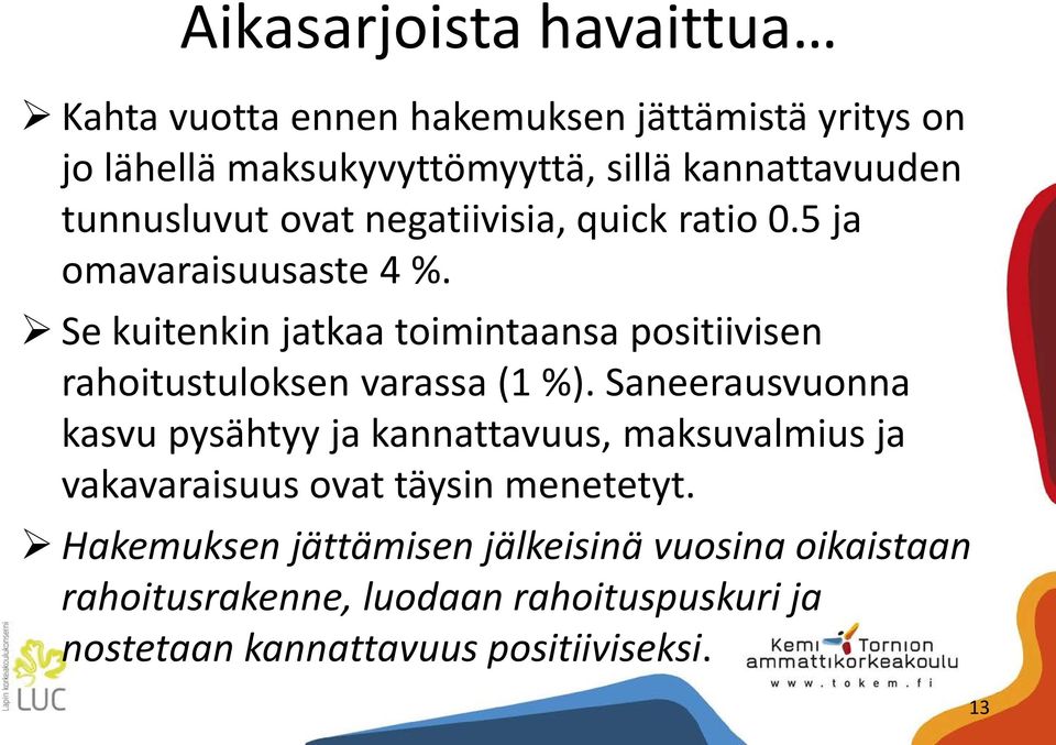 Se kuitenkin jatkaa toimintaansa positiivisen rahoitustuloksen varassa (1 %).