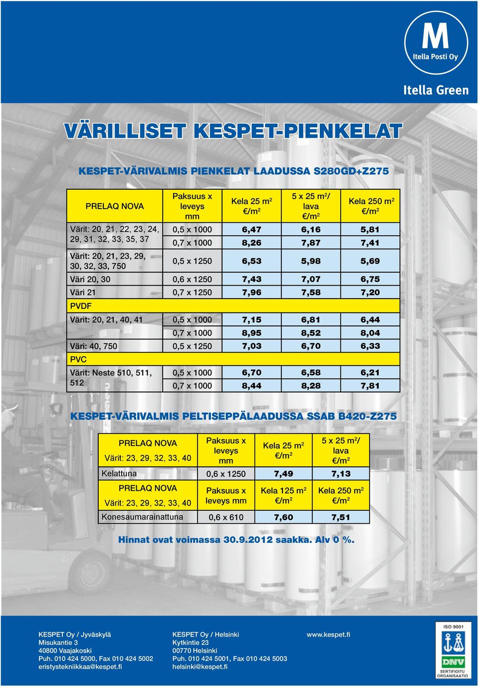 6,33 0,5 x 1000 6,70 6,58 6,21 0,7 x 1000 8,44 8,28 7,81 PRELAQ NOVA Värit: 20, 21, 22, 23, 24, 29, 31, 32, 33, 35, 37 PVDF Värit: 20, 21, 40, 41 Väri: 40, 750 PVC Värit: Neste 510, 511, 512