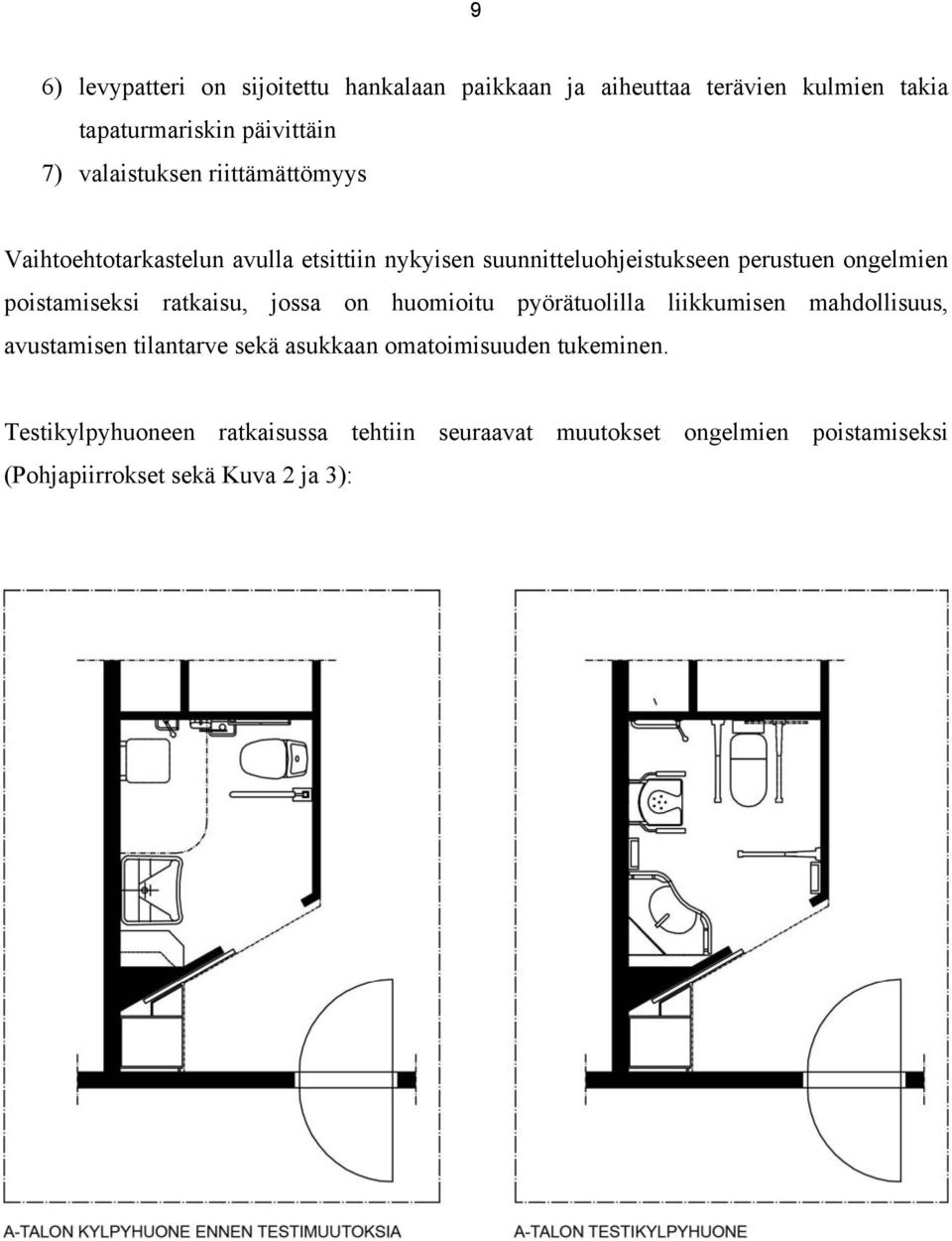 poistamiseksi ratkaisu, jossa on huomioitu pyörätuolilla liikkumisen mahdollisuus, avustamisen tilantarve sekä asukkaan