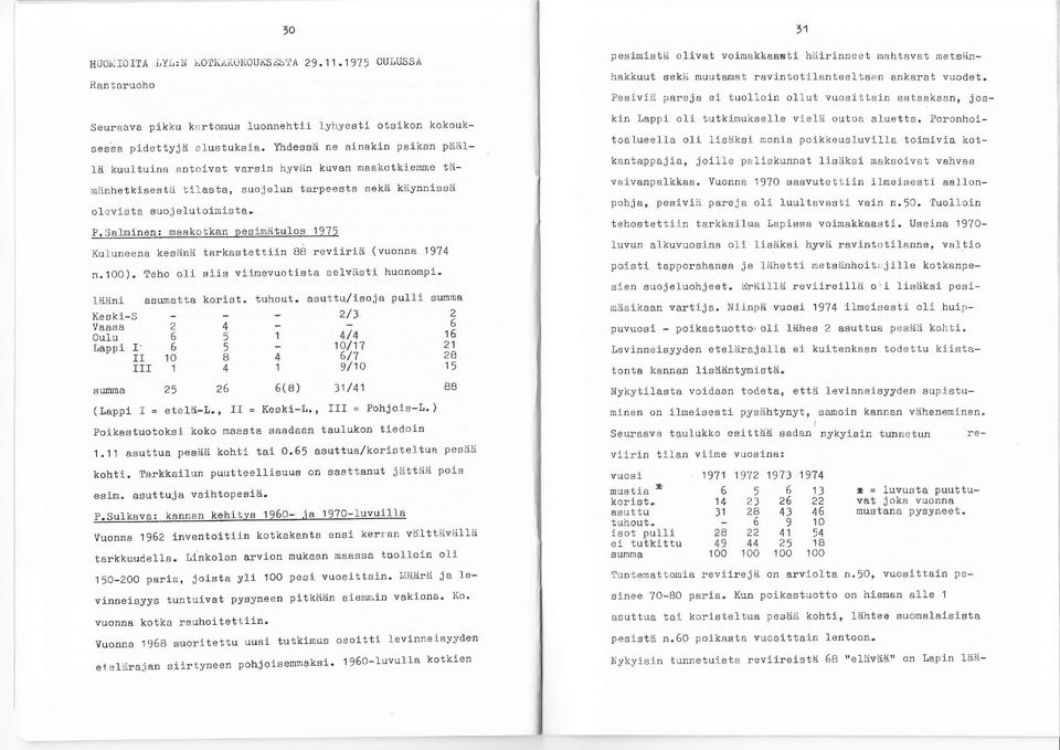 P, Salminen: naakotkan p e! e!,sl!-9-l-9-?r. Kuluneena kesänä tarkastettiin BB reviiriä (vuonna 97 n.oo), Teho ofi siis vilmevuotista selviisti huononpi. lääni asunratta korist.