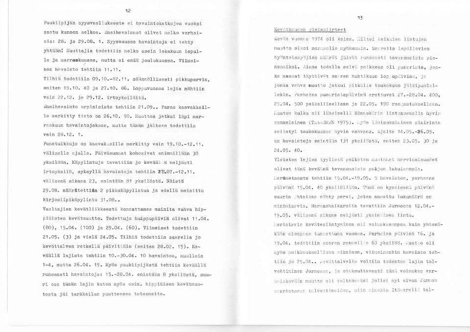 O. 8. Loppuvuonna tajia nähtiln vajn.. ja 9.. irtoyksilöitä. lhsihavalnto urpiaisista t,ehtiin.09.. Parae kaavakkeil- e nerkitty tieto on.o. 90.