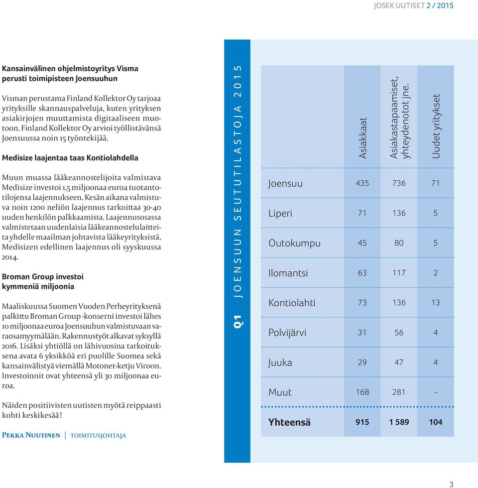 Medisize laajentaa taas Kontiolahdella Muun muassa lääkeannostelijoita valmistava Medisize investoi 1,5 miljoonaa euroa tuotantotilojensa laajennukseen.