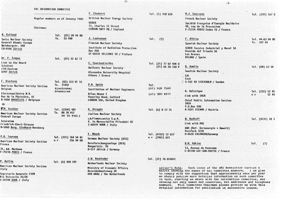 Gladbach-Bensberg P.A. Toureau American Nuclear Society Section France. 31. bd. ~1arbeau F-75116 PARIS I France Tel. (01) 28 94 80 Tx. 53 499 Tel. (01) 32 62 11 Tel. (02} 513 91 15 Tx.