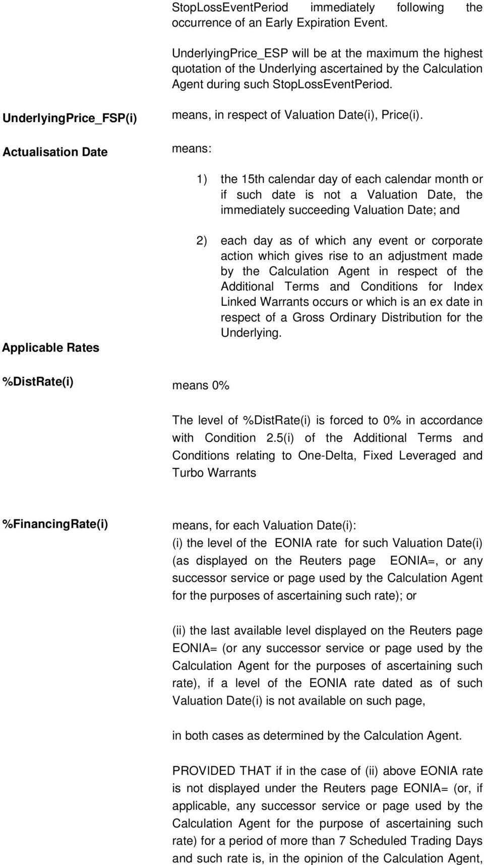 UnderlyingPrice_FSP(i) Actualisation Date means, in respect of Valuation Date(i), Price(i).