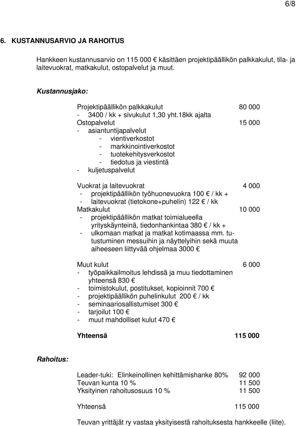 18kk ajalta Ostopalvelut 15 000 - asiantuntijapalvelut - vientiverkostot - markkinointiverkostot - tuotekehitysverkostot - tiedotus ja viestintä - kuljetuspalvelut Vuokrat ja laitevuokrat 4 000 -