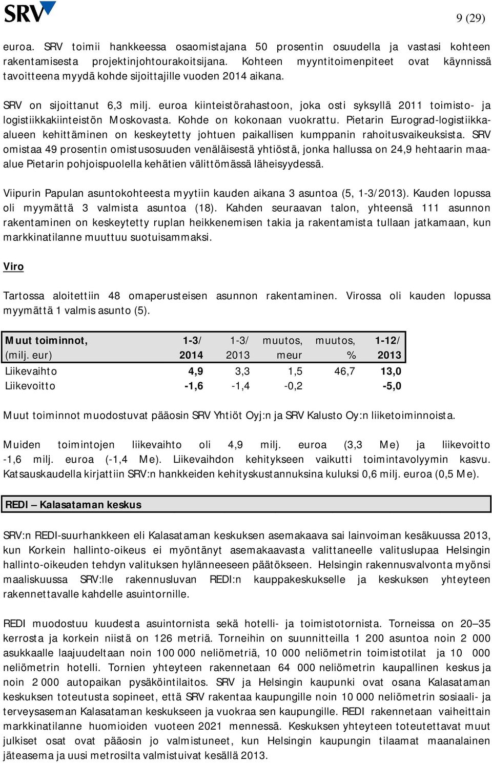 euroa kiinteistörahastoon, joka osti syksyllä 2011 toimisto- ja logistiikkakiinteistön Moskovasta. Kohde on kokonaan vuokrattu.