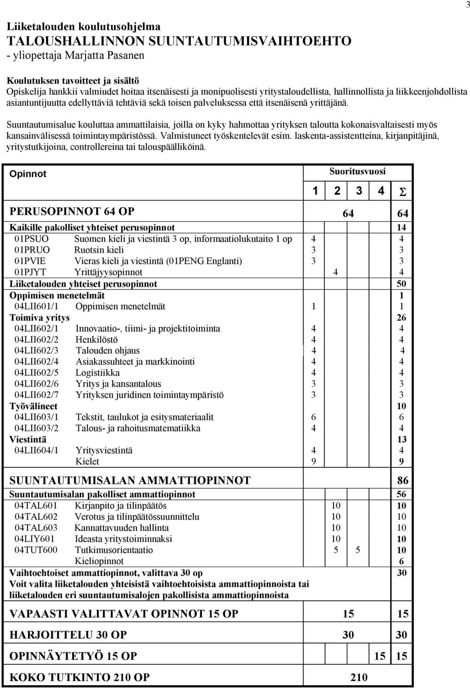 Suuntautumisalue kouluttaa ammattilaisia, joilla on kyky hahmottaa yrityksen taloutta kokonaisvaltaisesti myös kansainvälisessä toimintaympäristössä. Valmistuneet työskentelevät esim.