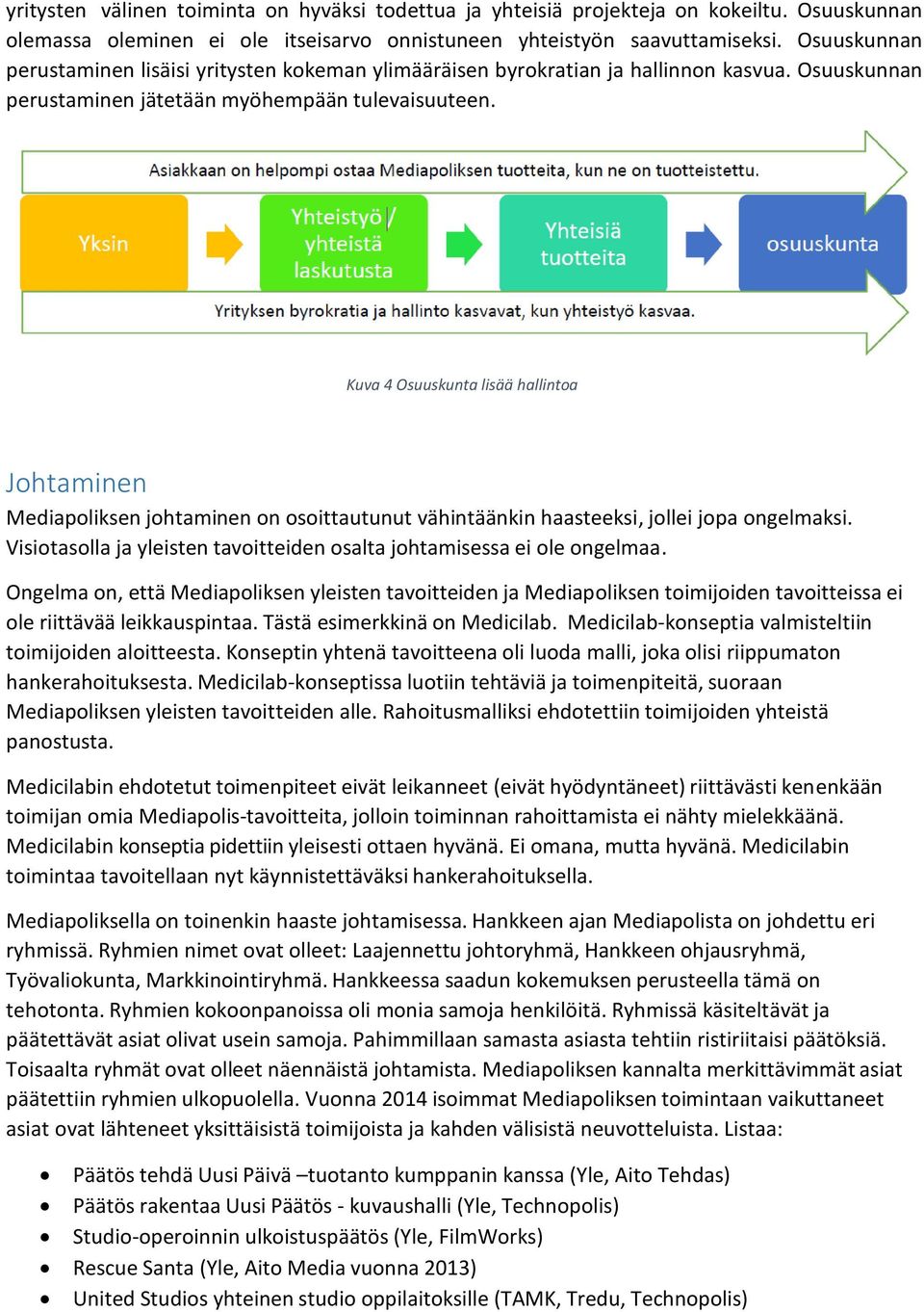 Kuva 4 Osuuskunta lisää hallintoa Johtaminen Mediapoliksen johtaminen on osoittautunut vähintäänkin haasteeksi, jollei jopa ongelmaksi.