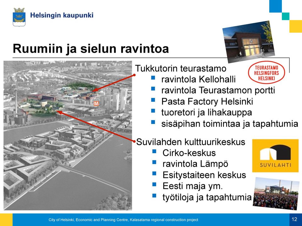 Suvilahden kulttuurikeskus Cirko-keskus ravintola Lämpö Esitystaiteen keskus Eesti maja ym.