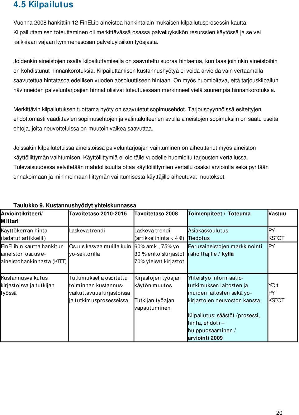 Joidenkin aineistojen osalta kilpailuttamisella on saavutettu suoraa hintaetua, kun taas joihinkin aineistoihin on kohdistunut hinnankorotuksia.