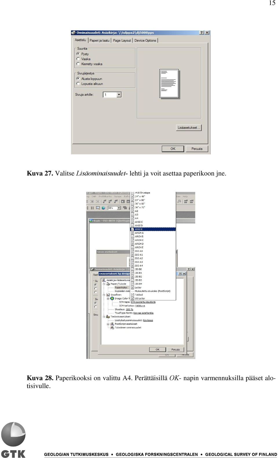 asettaa paperikoon jne. Kuva 28.
