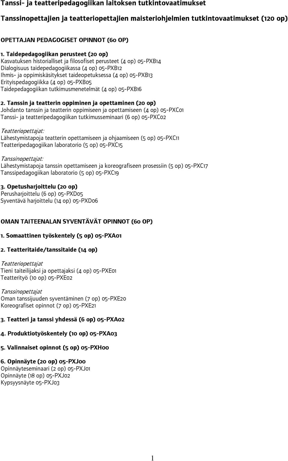 op) 05-PXB13 Erityispedagogiikka (4 op) 05-PXB05 Taidepedagogiikan tutkimusmenetelmät (4 op) 05-PXB16 2.