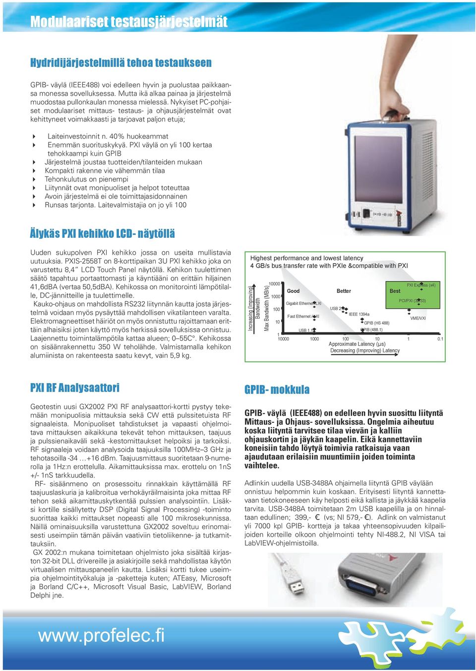 Nykyiset PC-pohjaiset modulaariset mittaus- testaus- ja ohjausjärjestelmät ovat kehittyneet voimakkaasti ja tarjoavat paljon etuja; Laiteinvestoinnit n. 40% huokeammat Enemmän suorituskykyä.