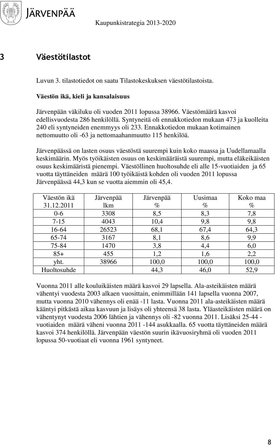 Ennakkotiedon mukaan kotimainen nettomuutto oli -63 ja nettomaahanmuutto 115 henkilöä. ssä on lasten osuus väestöstä suurempi kuin koko maassa ja Uudellamaalla keskimäärin.