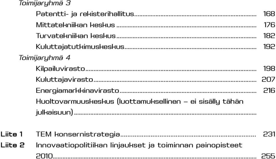 .. 207 Energiamarkkinavirasto... 216 Huoltovarmuuskeskus (luottamuksellinen ei sisälly tähän julkaisuun).