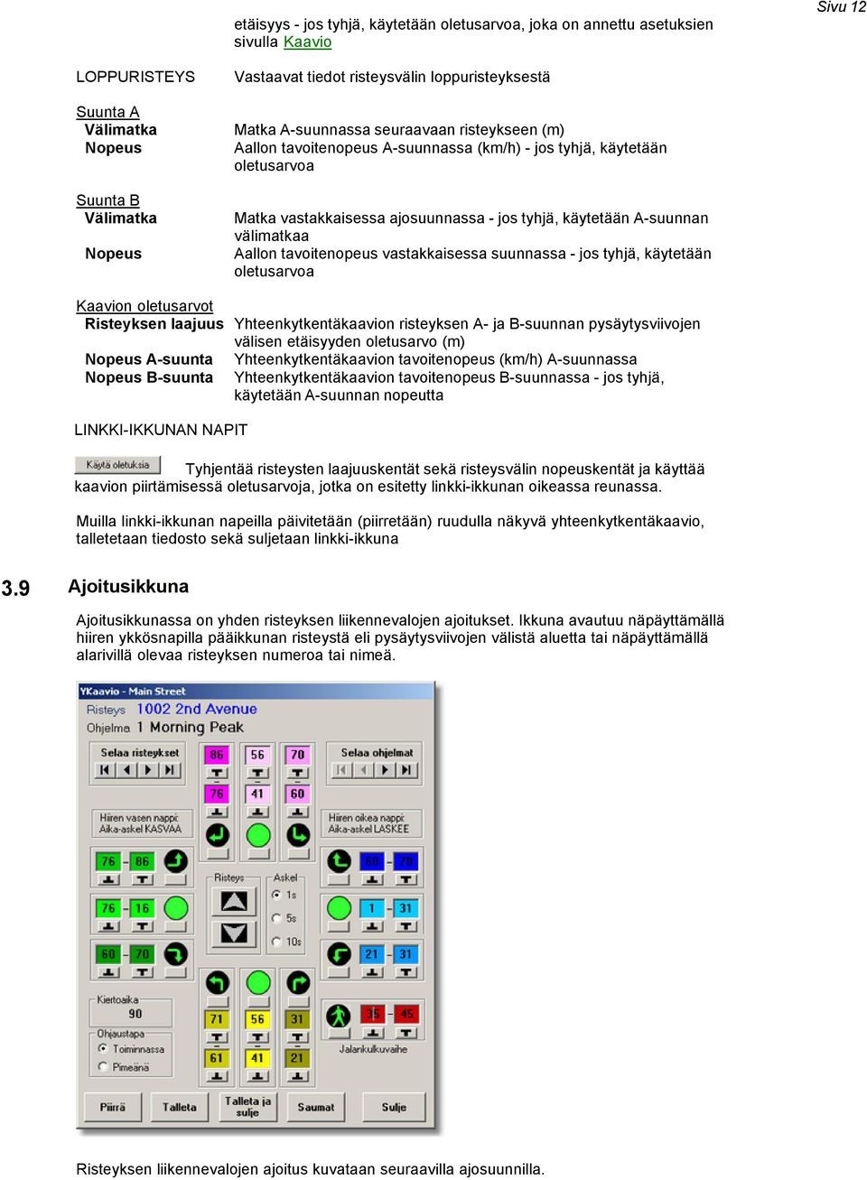 A-suunnan välimatkaa Aallon tavoitenopeus vastakkaisessa suunnassa - jos tyhjä, käytetään oletusarvoa Kaavion oletusarvot Risteyksen laajuus Yhteenkytkentäkaavion risteyksen A- ja B-suunnan