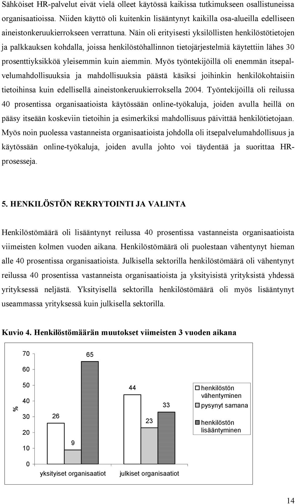 Näin oli erityisesti yksilöllisten henkilöstötietojen ja palkkauksen kohdalla, joissa henkilöstöhallinnon tietojärjestelmiä käytettiin lähes 30 prosenttiyksikköä yleisemmin kuin aiemmin.