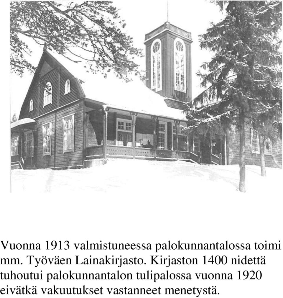 Kirjaston 1400 nidettä tuhoutui palokunnantalon