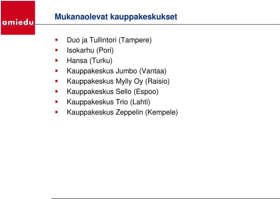 Kauppakeskus Mylly Oy (Raisio) Kauppakeskus Sello (Espoo)