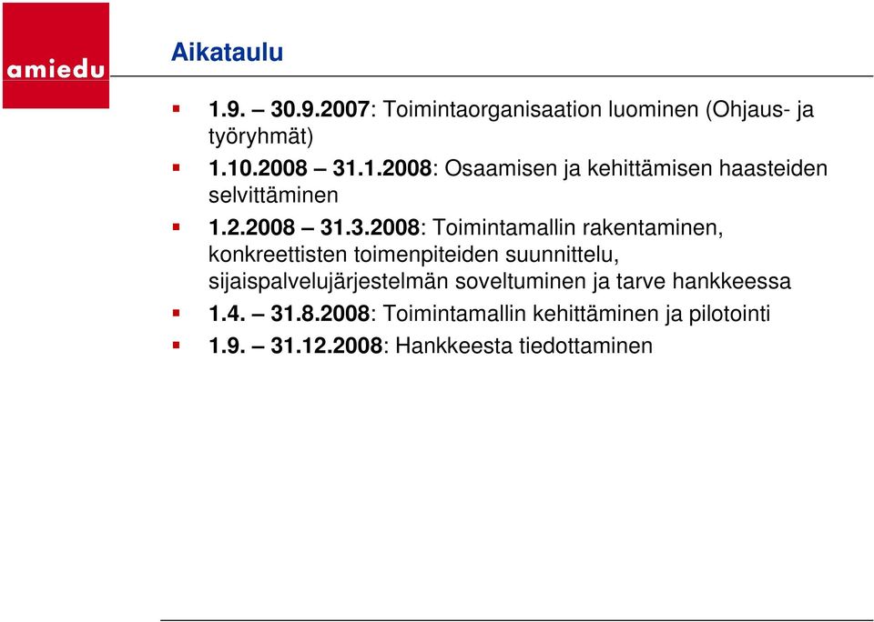 .3.2008: Toimintamallin rakentaminen, konkreettisten toimenpiteiden suunnittelu,