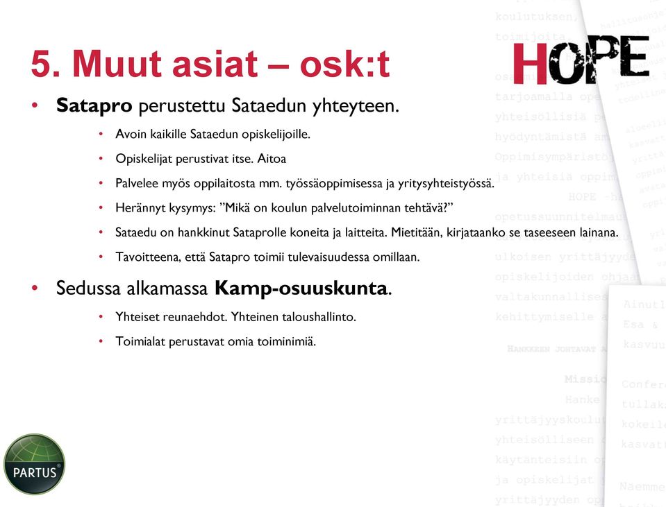 Sataedu on hankkinut Sataprolle koneita ja laitteita. Mietitään, kirjataanko se taseeseen lainana.