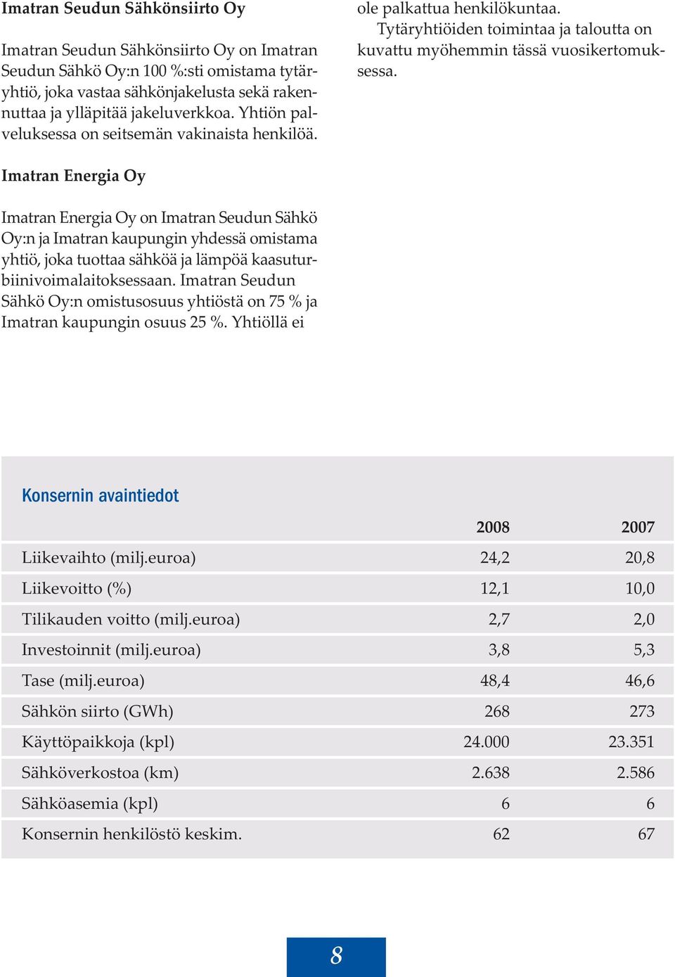 Imatran Energia Oy Imatran Energia Oy on Imatran Seudun Sähkö Oy:n ja Imatran kaupungin yhdessä omistama yhtiö, joka tuottaa sähköä ja lämpöä kaasuturbiinivoimalaitoksessaan.