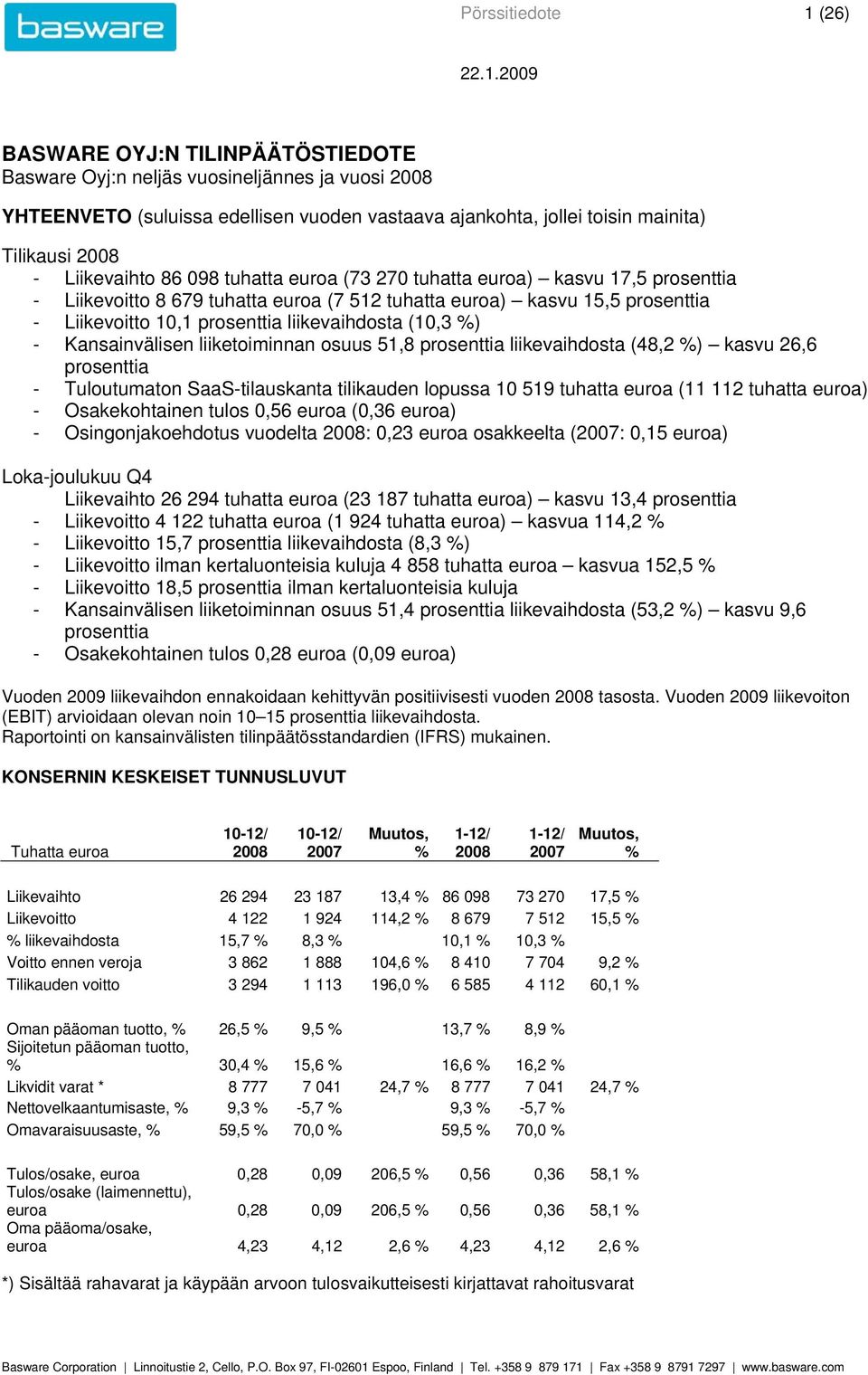 liikevaihdosta (10,3 ) - Kansainvälisen liiketoiminnan osuus 51,8 prosenttia liikevaihdosta (48,2 ) kasvu 26,6 prosenttia - Tuloutumaton SaaS-tilauskanta tilikauden lopussa 10 519 tuhatta euroa (11