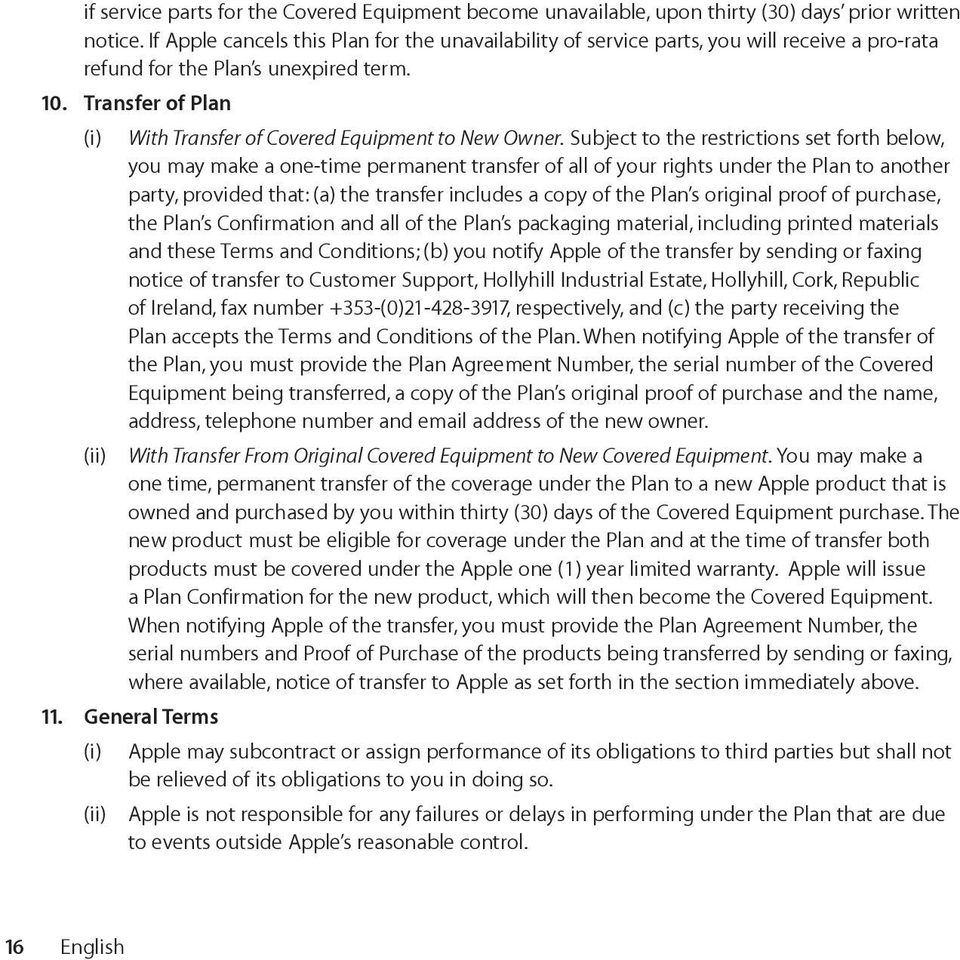 Transfer of Plan (i) With Transfer of Covered Equipment to New Owner.