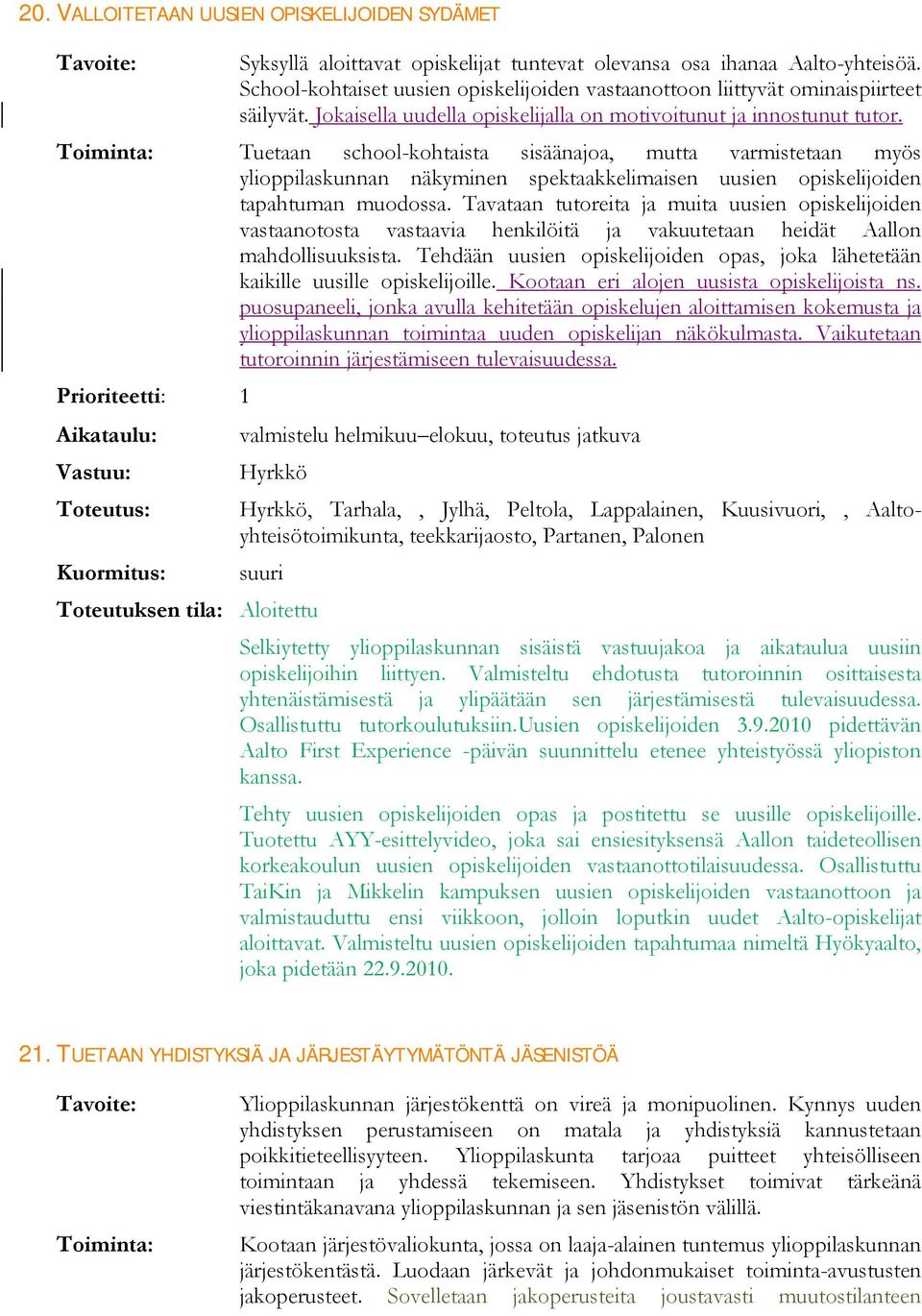 Toiminta: Tuetaan school-kohtaista sisäänajoa, mutta varmistetaan myös ylioppilaskunnan näkyminen spektaakkelimaisen uusien opiskelijoiden tapahtuman muodossa.