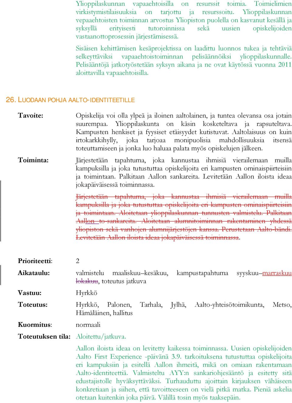 Sisäisen kehittämisen kesäprojektissa on laadittu luonnos tukea ja tehtäviä selkeyttäviksi vapaaehtoistoiminnan pelisäännöiksi ylioppilaskunnalle.