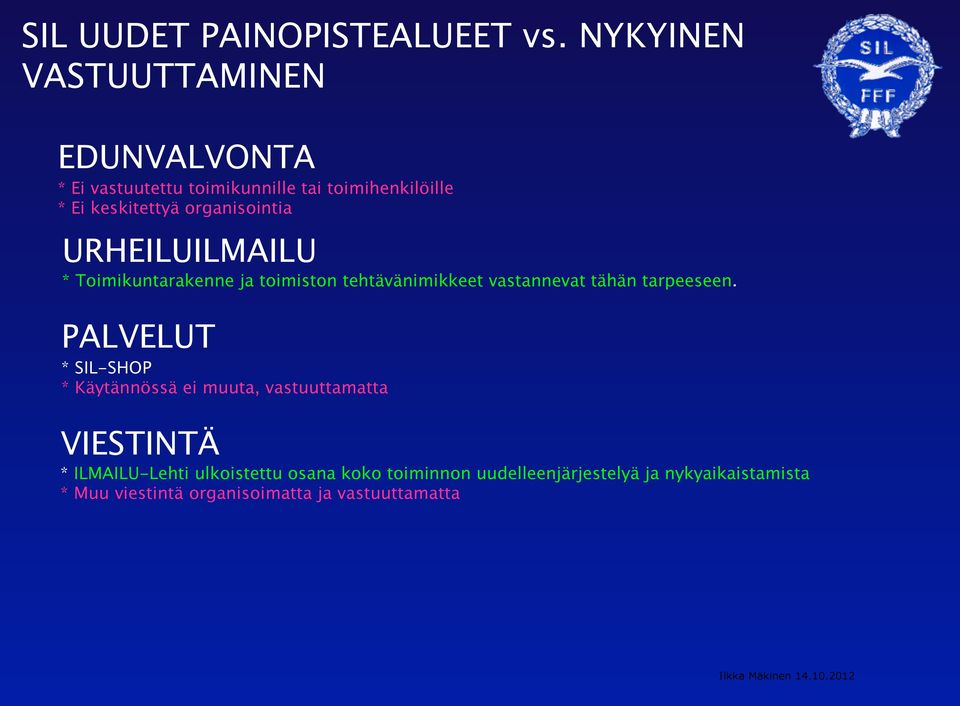 organisointia URHEILUILMAILU * Toimikuntarakenne ja toimiston tehtävänimikkeet vastannevat tähän tarpeeseen.