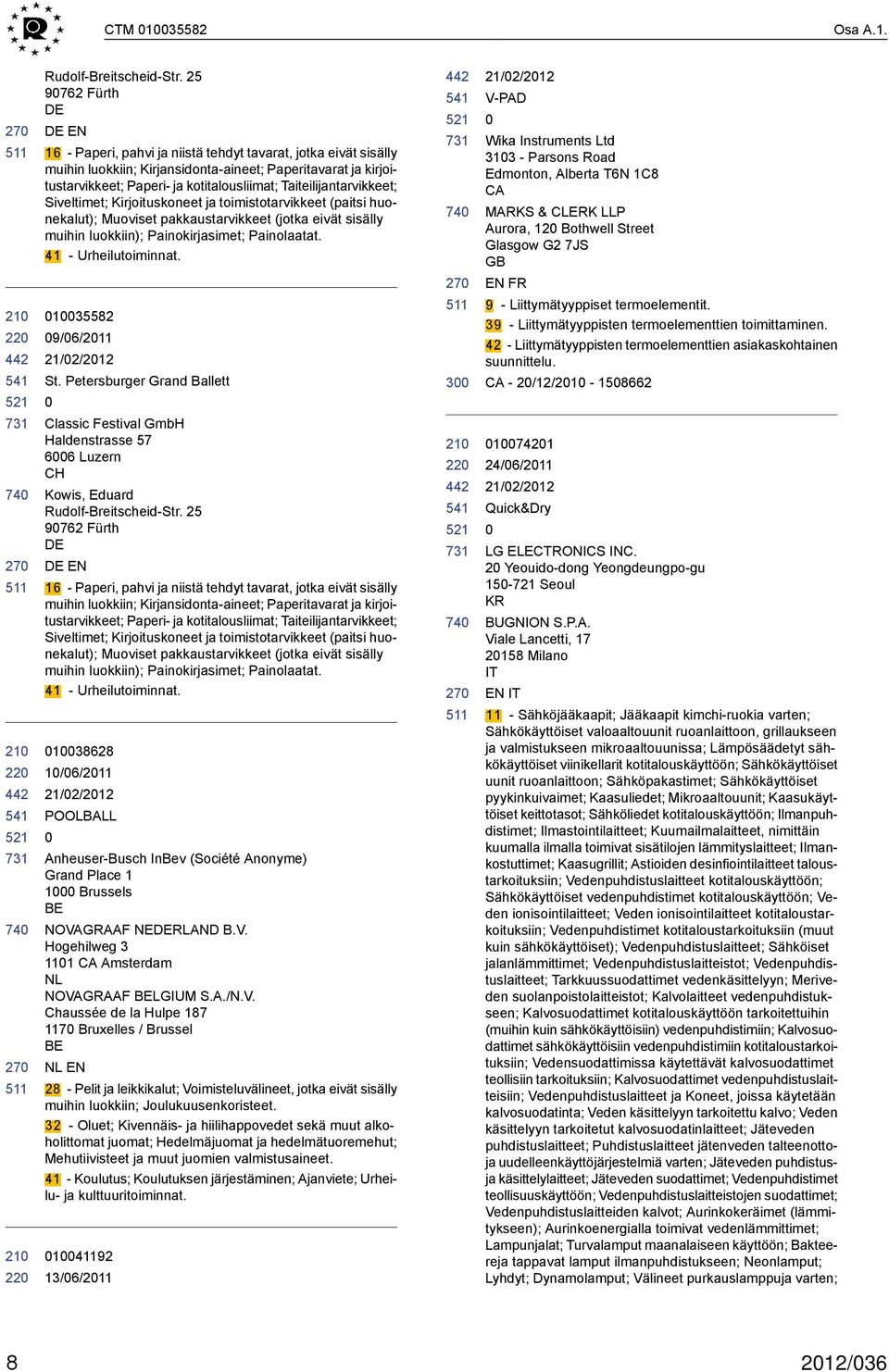 Taiteilijantarvikkeet; Siveltimet; Kirjoituskoneet ja toimistotarvikkeet (paitsi huonekalut); Muoviset pakkaustarvikkeet (jotka eivät sisälly muihin luokkiin); Painokirjasimet; Painolaatat.