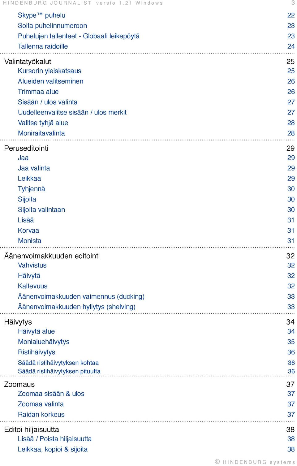 29 Leikkaa! 29 Tyhjennä! 30 Sijoita! 30 Sijoita valintaan! 30 Lisää! 31 Korvaa! 31 Monista! 31 Äänenvoimakkuuden editointi! 32 Vahvistus! 32 Häivytä! 32 Kaltevuus!