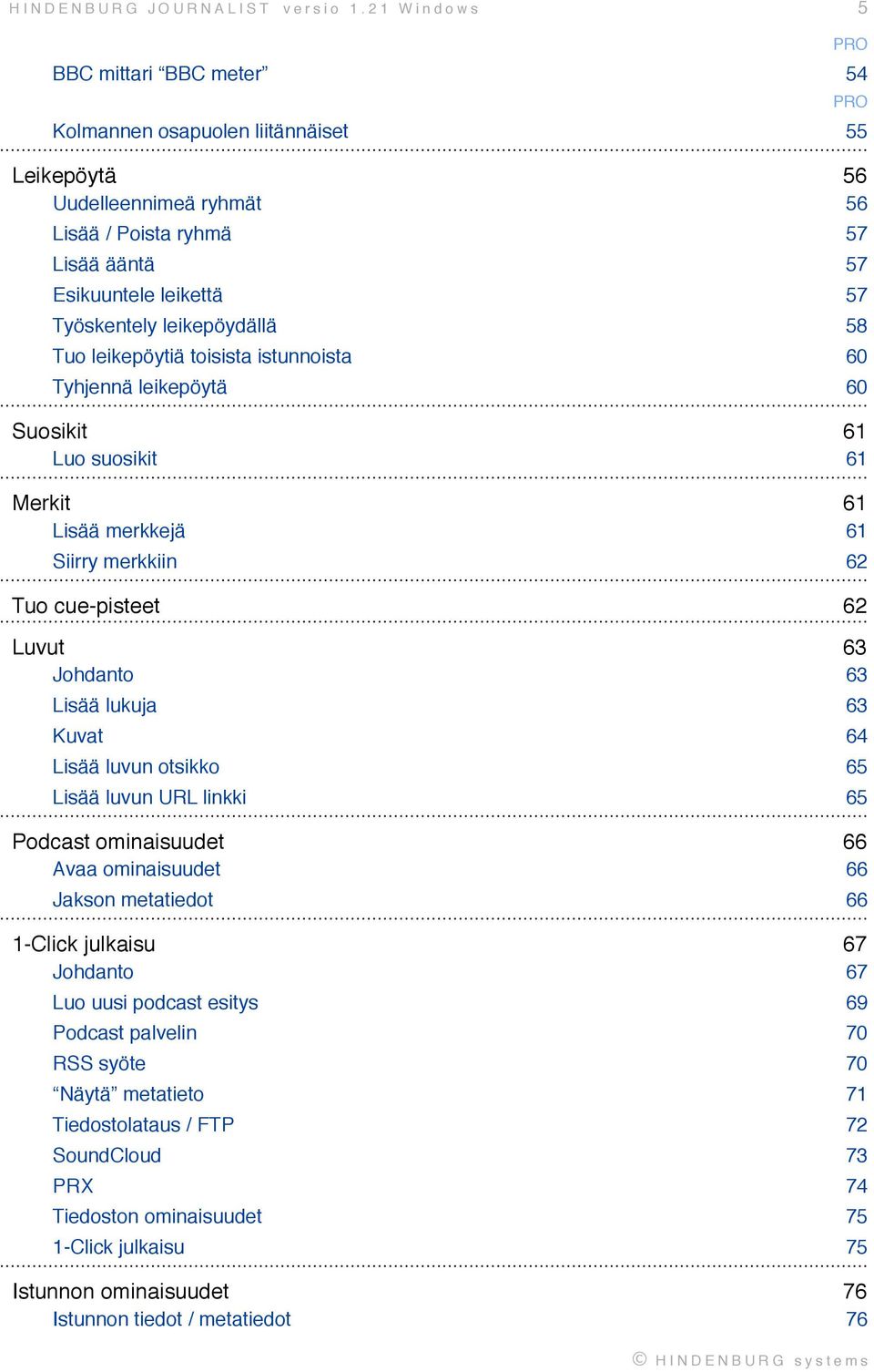 62 Tuo cue-pisteet! 62 Luvut! 63 Johdanto! 63 Lisää lukuja! 63 Kuvat! 64 Lisää luvun otsikko! 65 Lisää luvun URL linkki! 65 Podcast ominaisuudet! 66 Avaa ominaisuudet! 66 Jakson metatiedot!